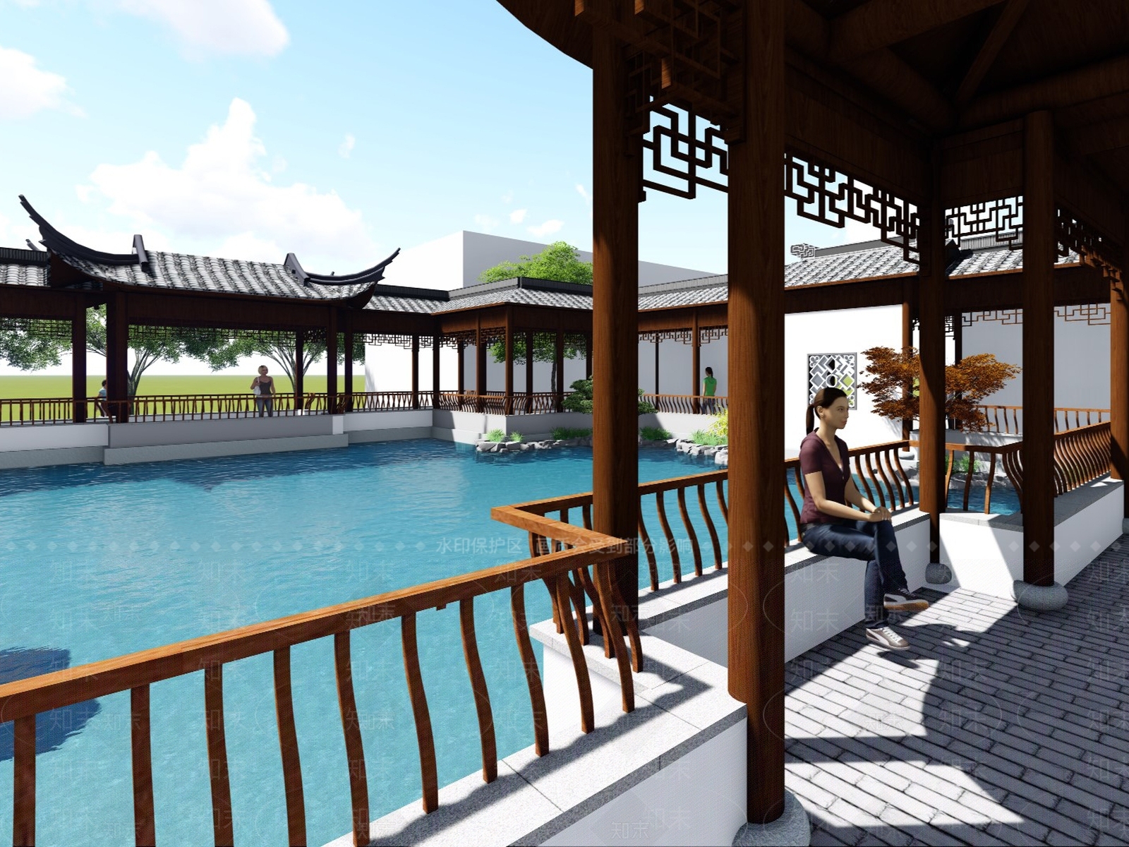中式古建廊架SU模型下载【ID:1152365291】