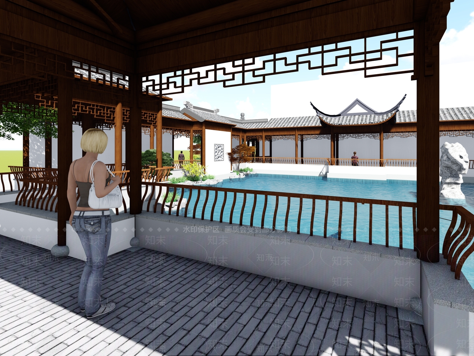 中式古建廊架SU模型下载【ID:1152365291】