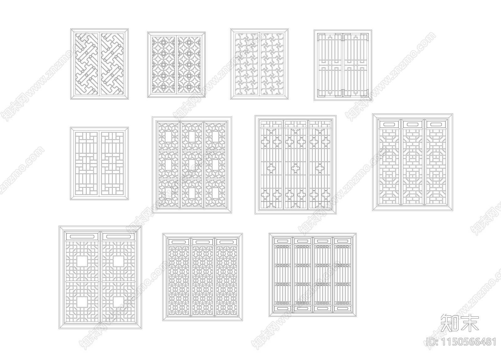 54种中式窗花图库cad施工图下载【ID:1150566481】