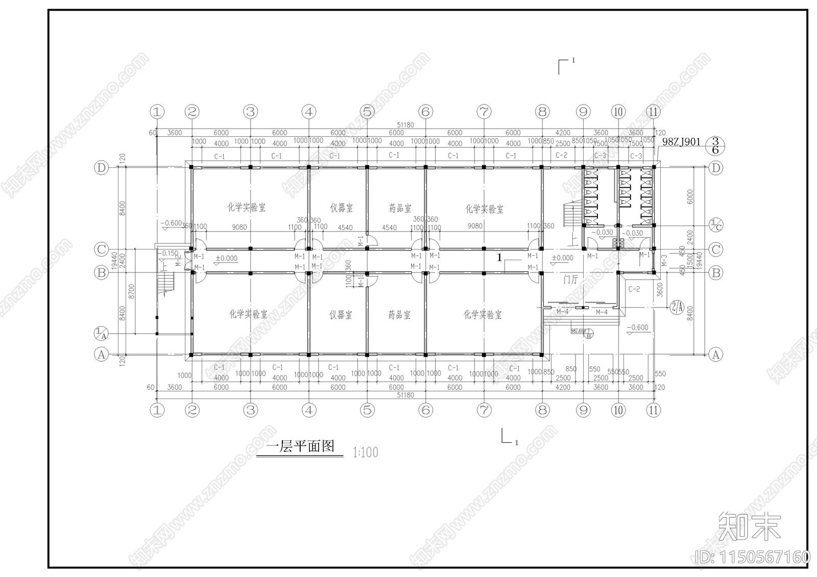 教学楼建筑cad施工图下载【ID:1150567160】