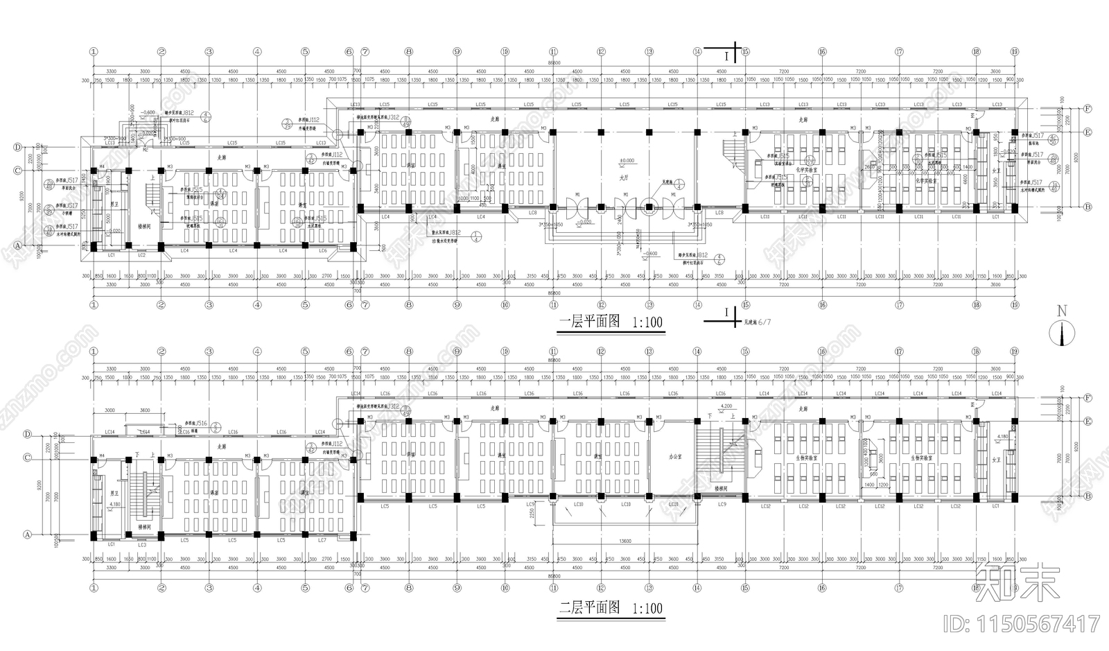 教学楼建筑cad施工图下载【ID:1150567417】