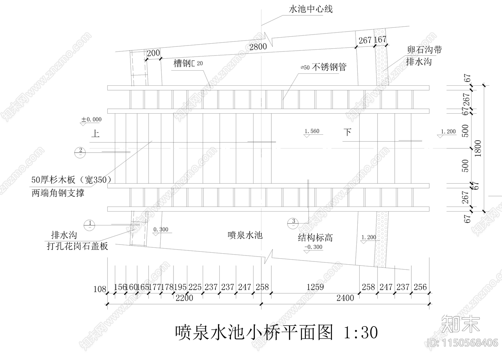 喷泉水池小桥大样图施工图下载【ID:1150568406】
