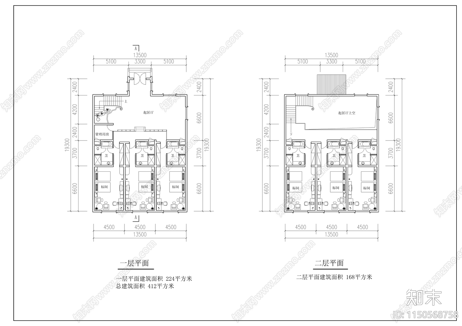 民宿建筑cad施工图下载【ID:1150568758】