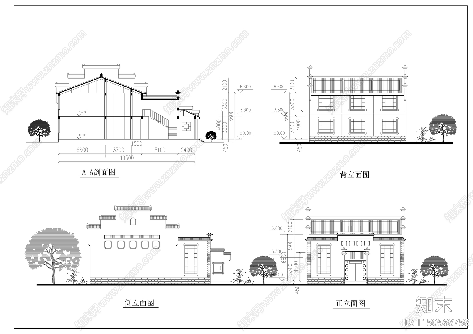 民宿建筑cad施工图下载【ID:1150568758】