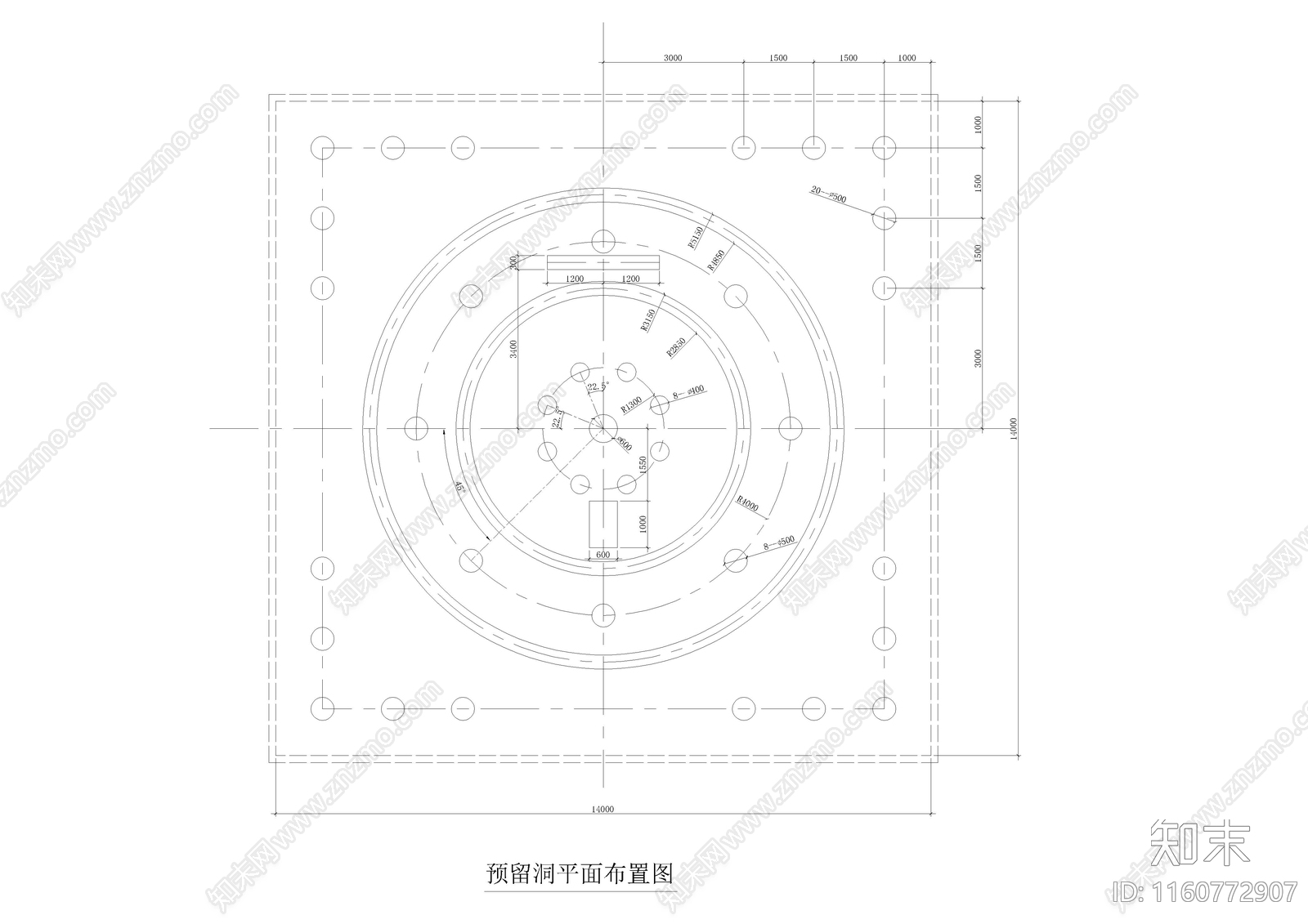 圆形旱喷喷泉水池大样图施工图下载【ID:1160772907】