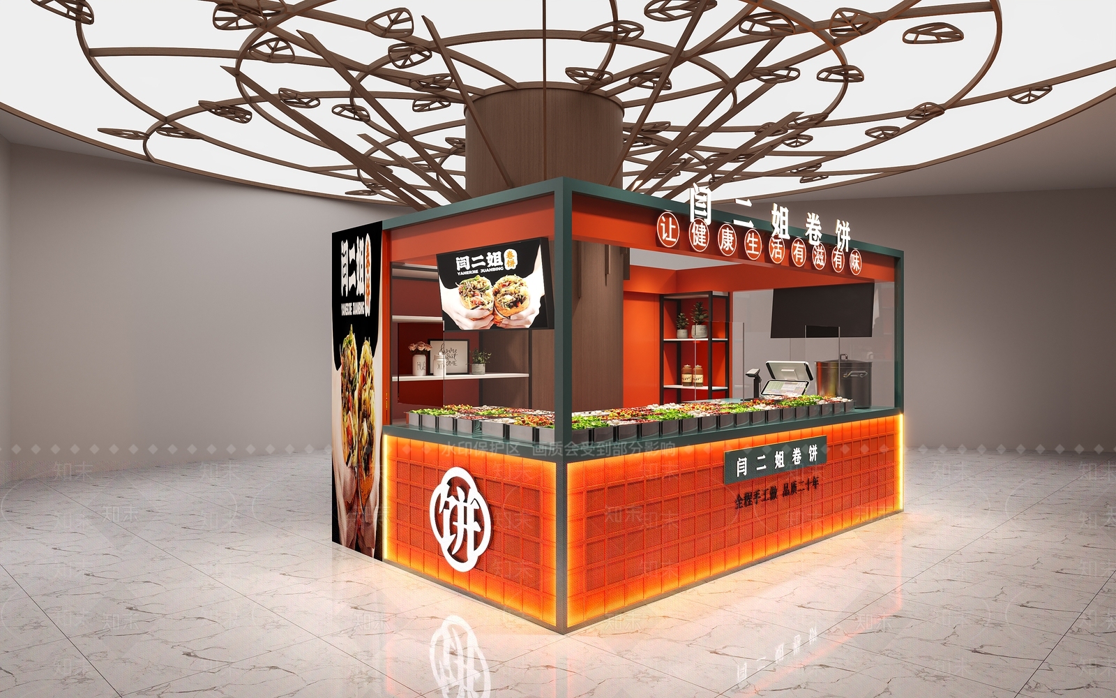 新中式小吃连锁卷饼档口3D模型下载【ID:1150568994】