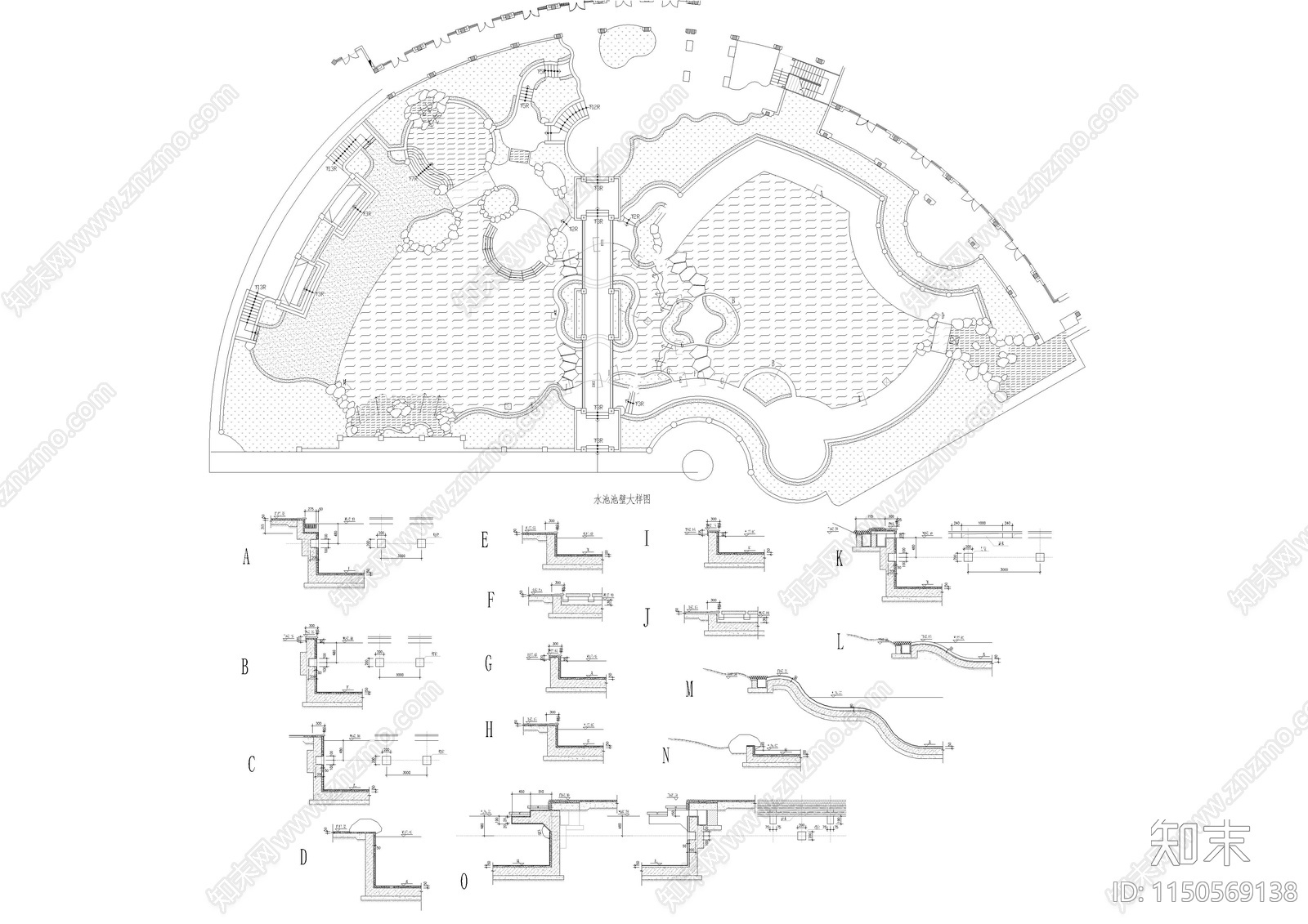 水池池壁水景节点施工图下载【ID:1150569138】
