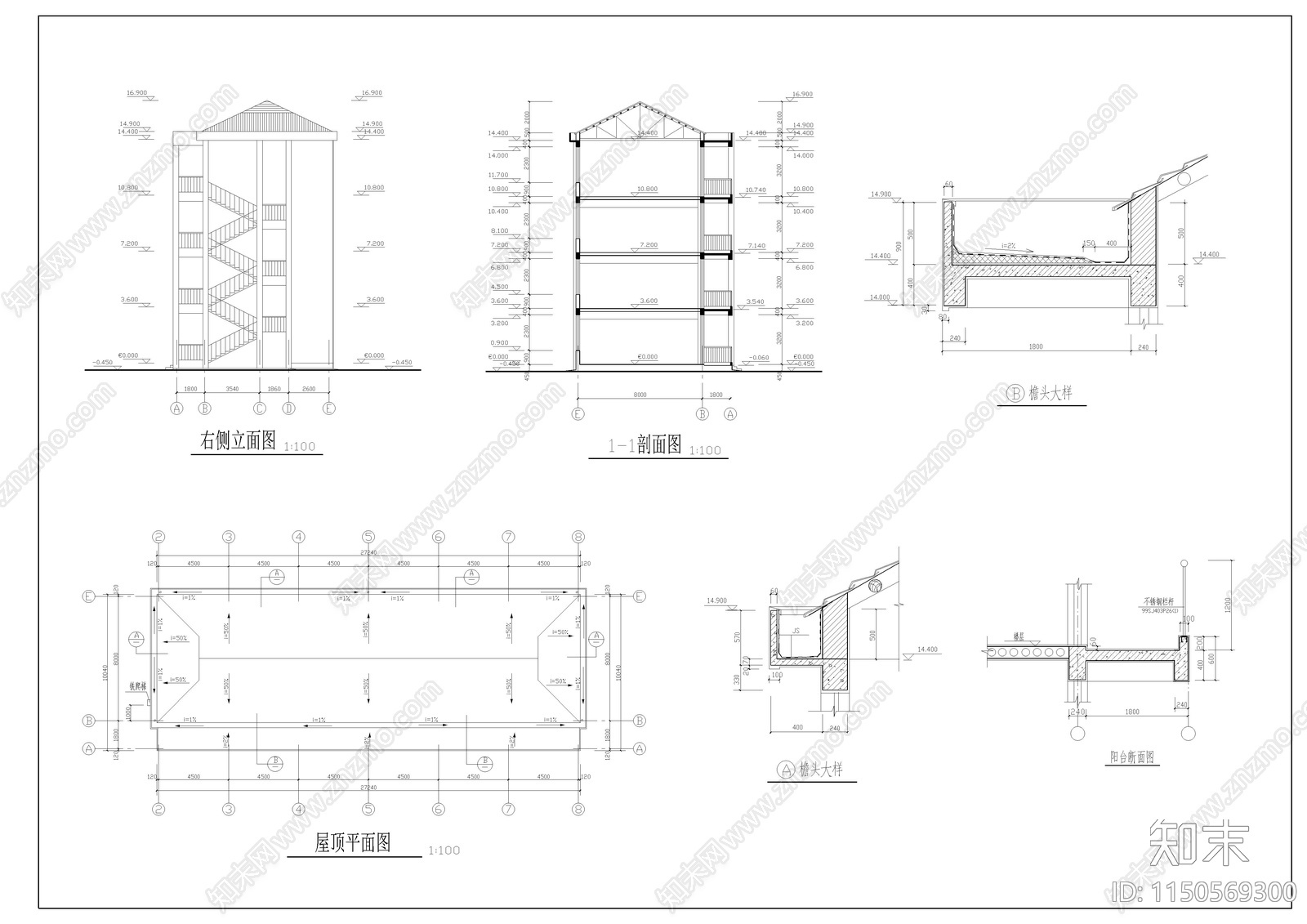 教学楼建筑cad施工图下载【ID:1150569300】