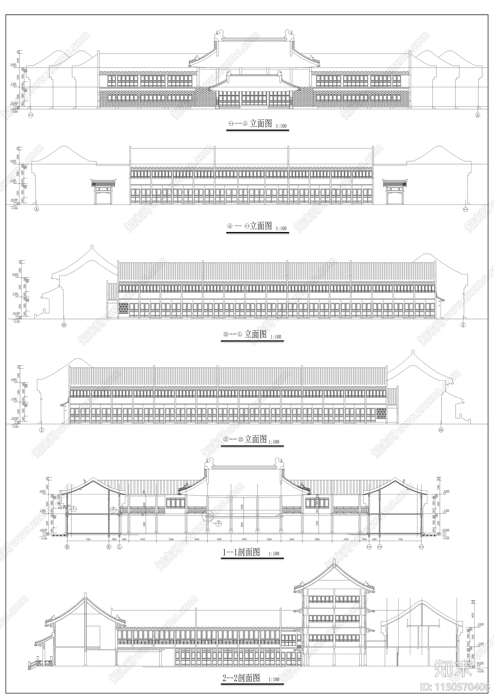 徽式四合院戏楼建筑施工图下载【ID:1150570406】