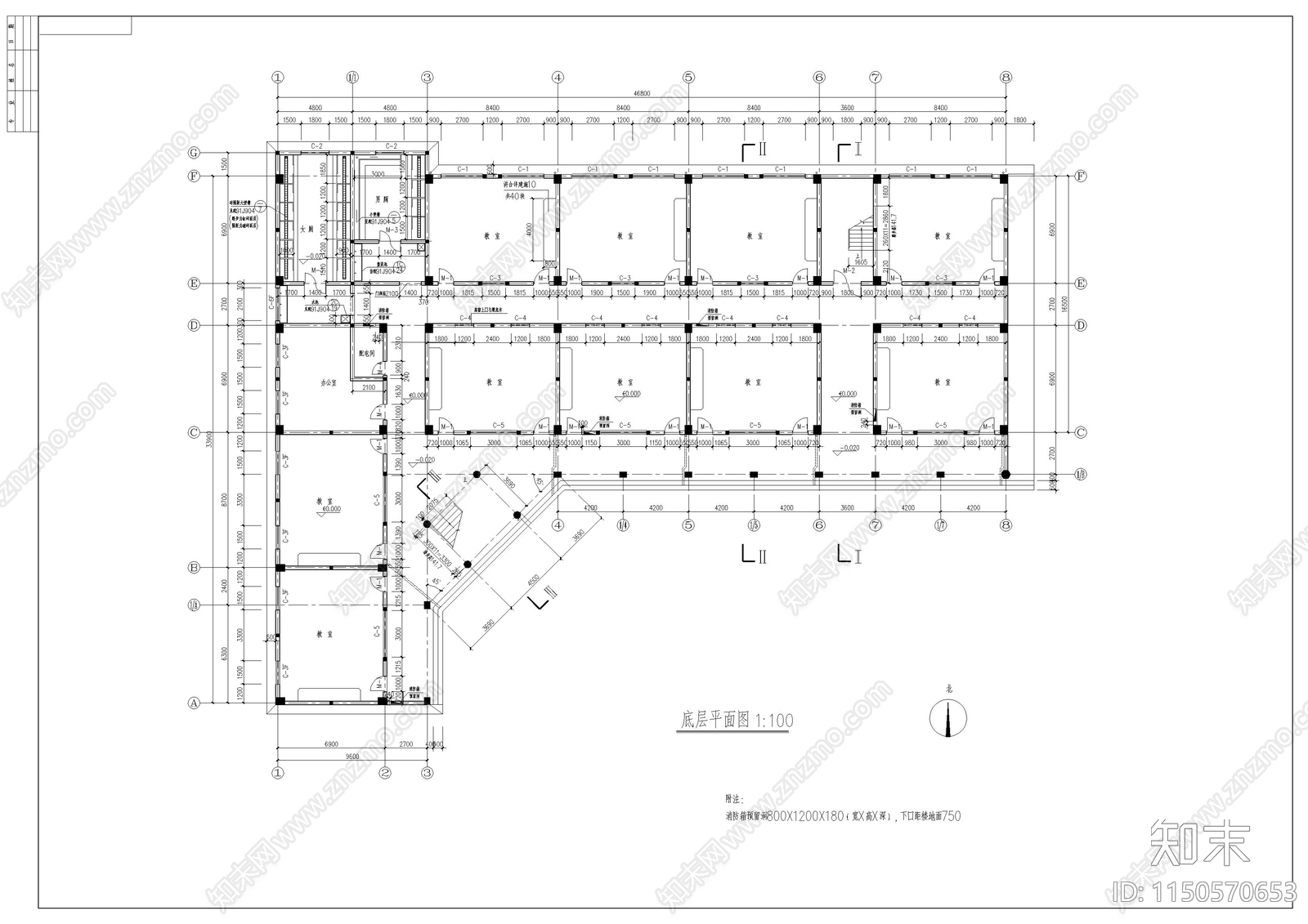 教学楼建筑cad施工图下载【ID:1150570653】