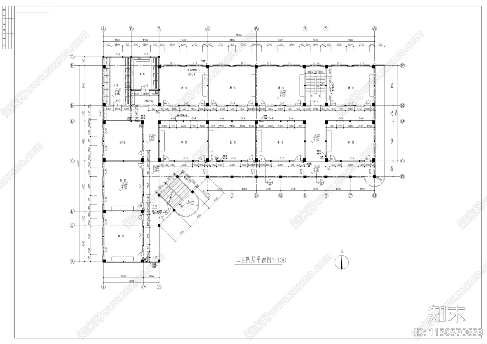 教学楼建筑cad施工图下载【ID:1150570653】