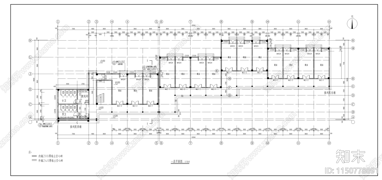 徽式建筑商住楼cad施工图下载【ID:1150778891】