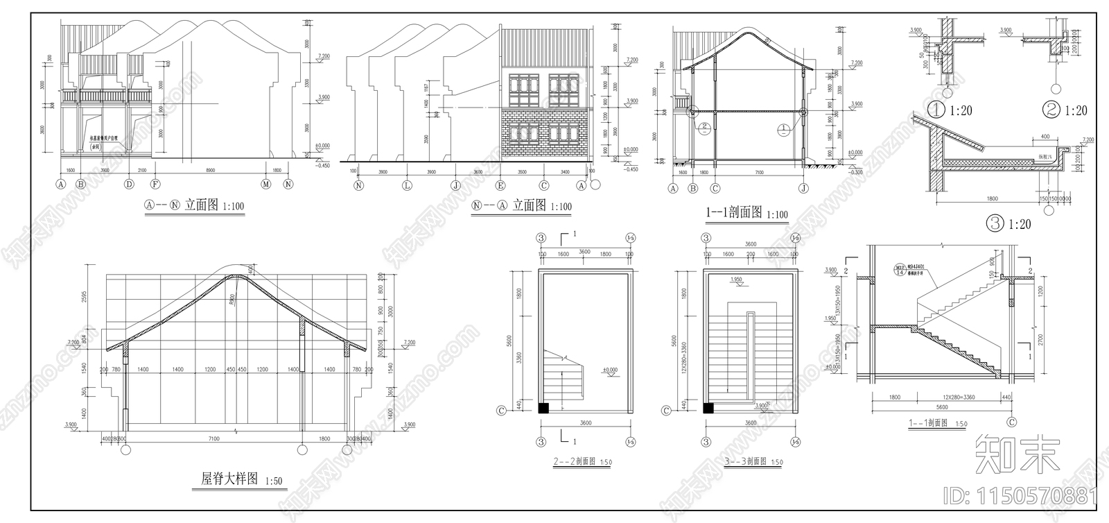 徽式建筑商住楼cad施工图下载【ID:1150778891】