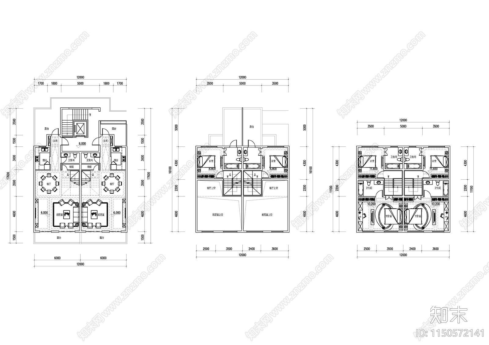 商墅户型建筑cad施工图下载【ID:1150572141】