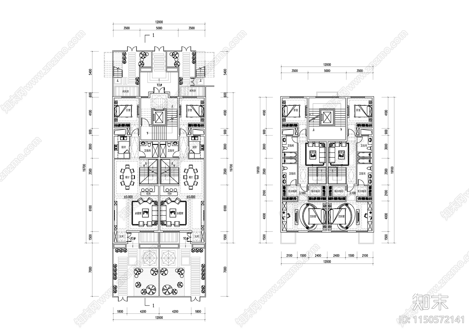 商墅户型建筑cad施工图下载【ID:1150572141】