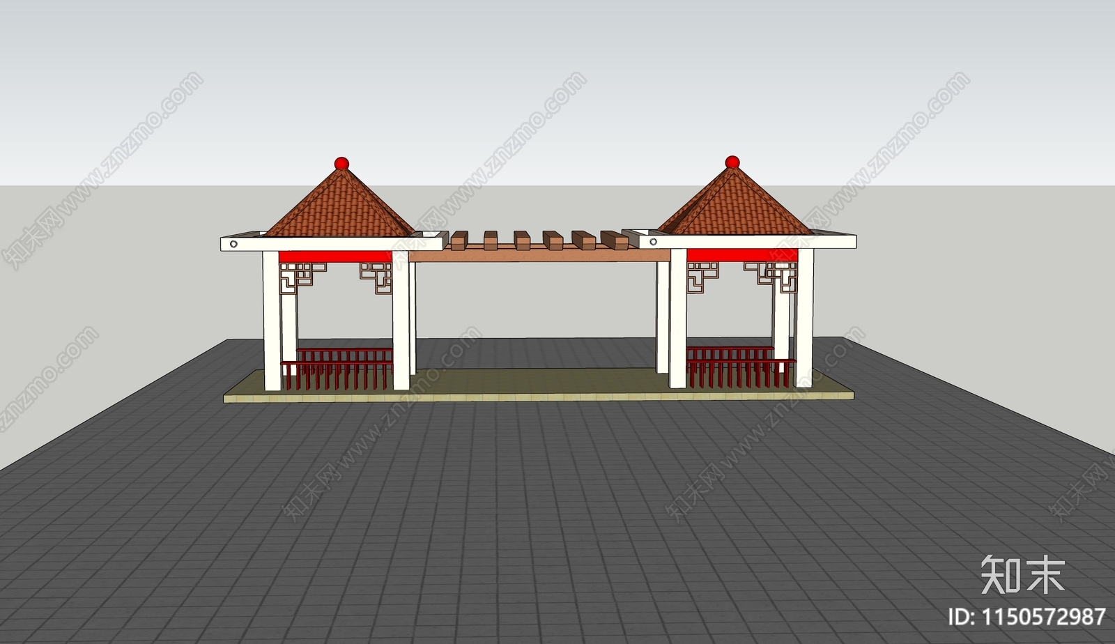 现代连体廊亭SU模型下载【ID:1150572987】