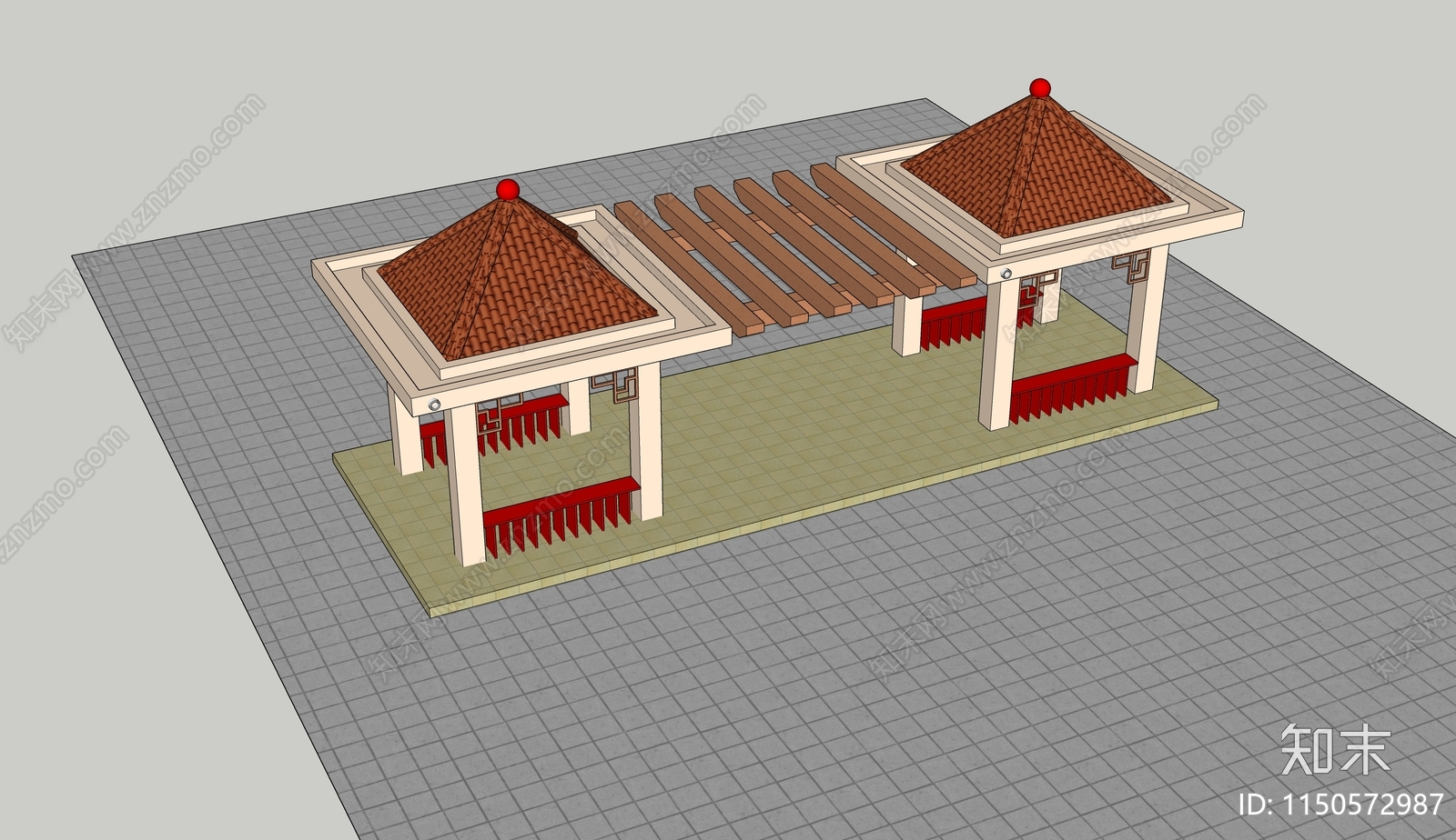 现代连体廊亭SU模型下载【ID:1150572987】