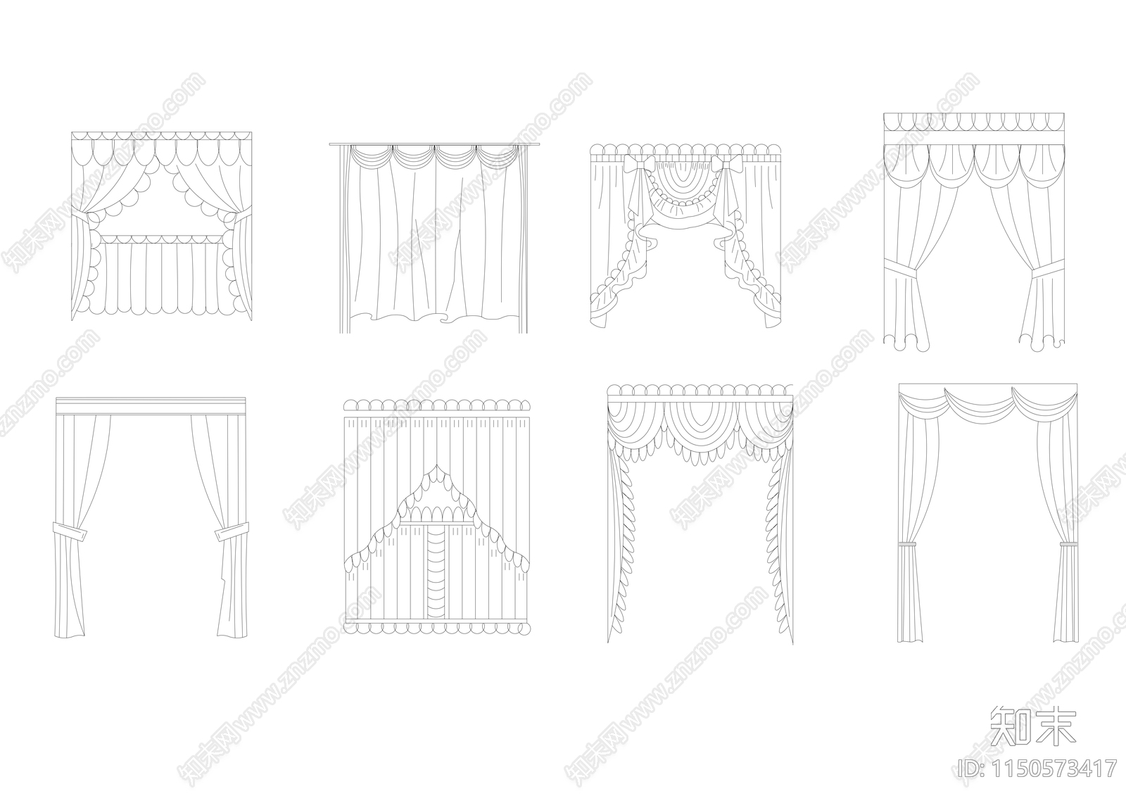 54种窗帘cad施工图下载【ID:1150573417】