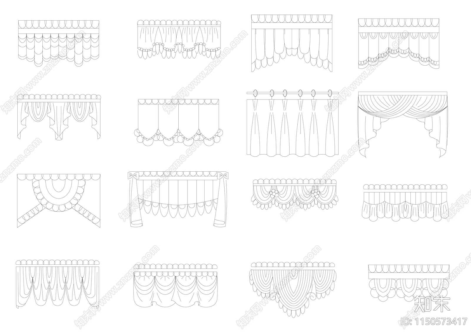 54种窗帘cad施工图下载【ID:1150573417】