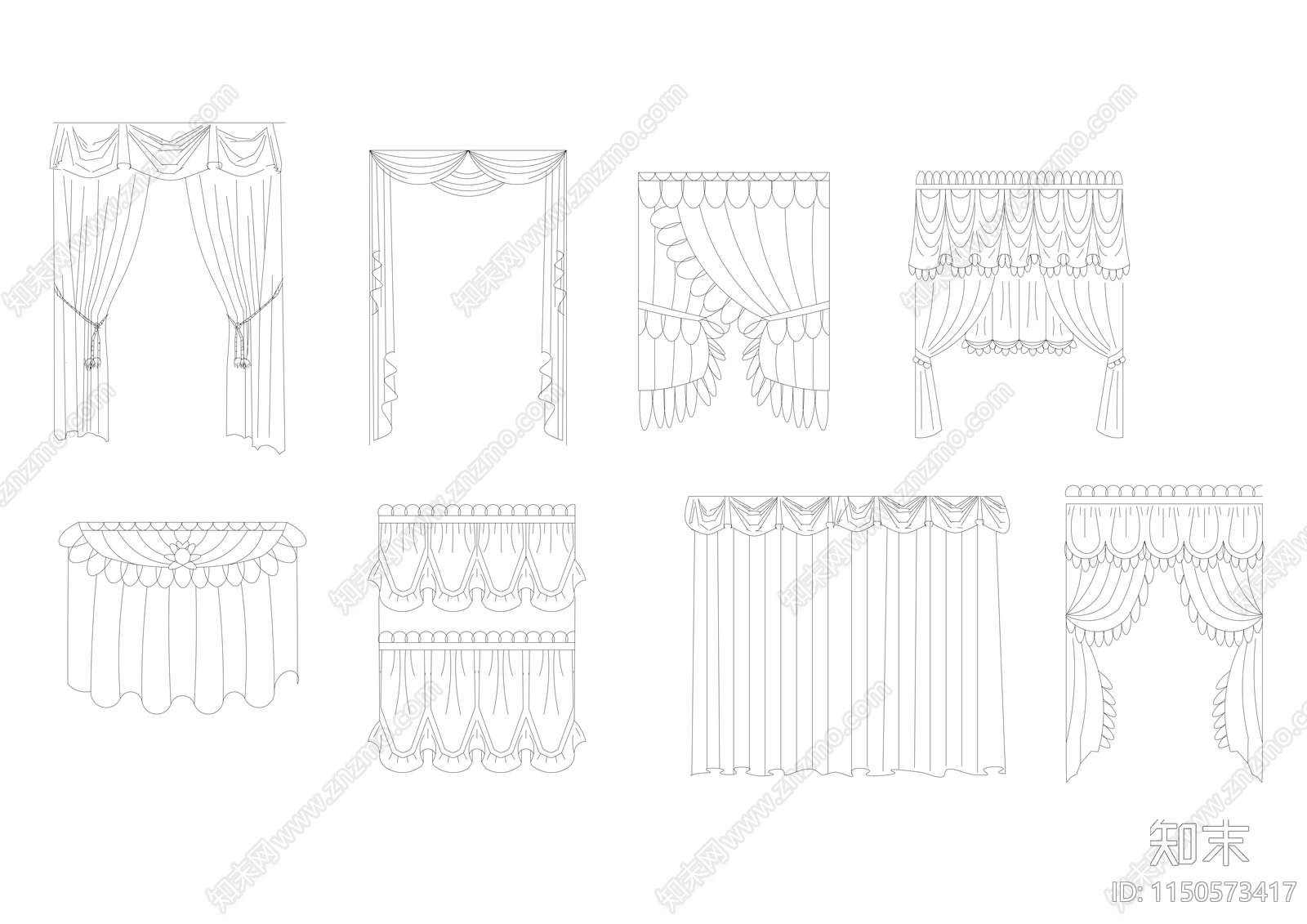 54种窗帘cad施工图下载【ID:1150573417】