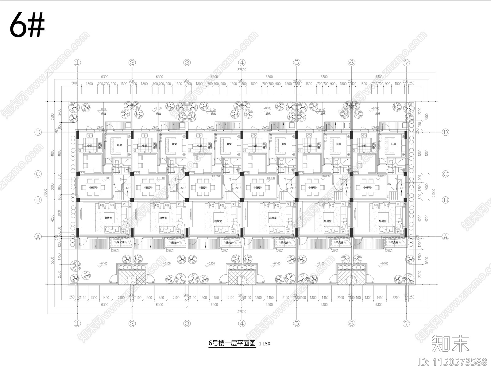 乡村振兴联排自建房建筑平面图施工图下载【ID:1150573588】