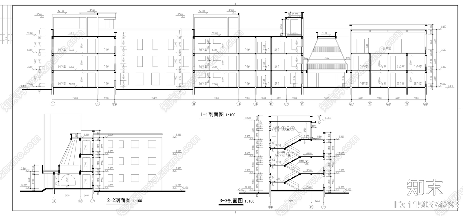 幼儿园建筑cad施工图下载【ID:1150574295】