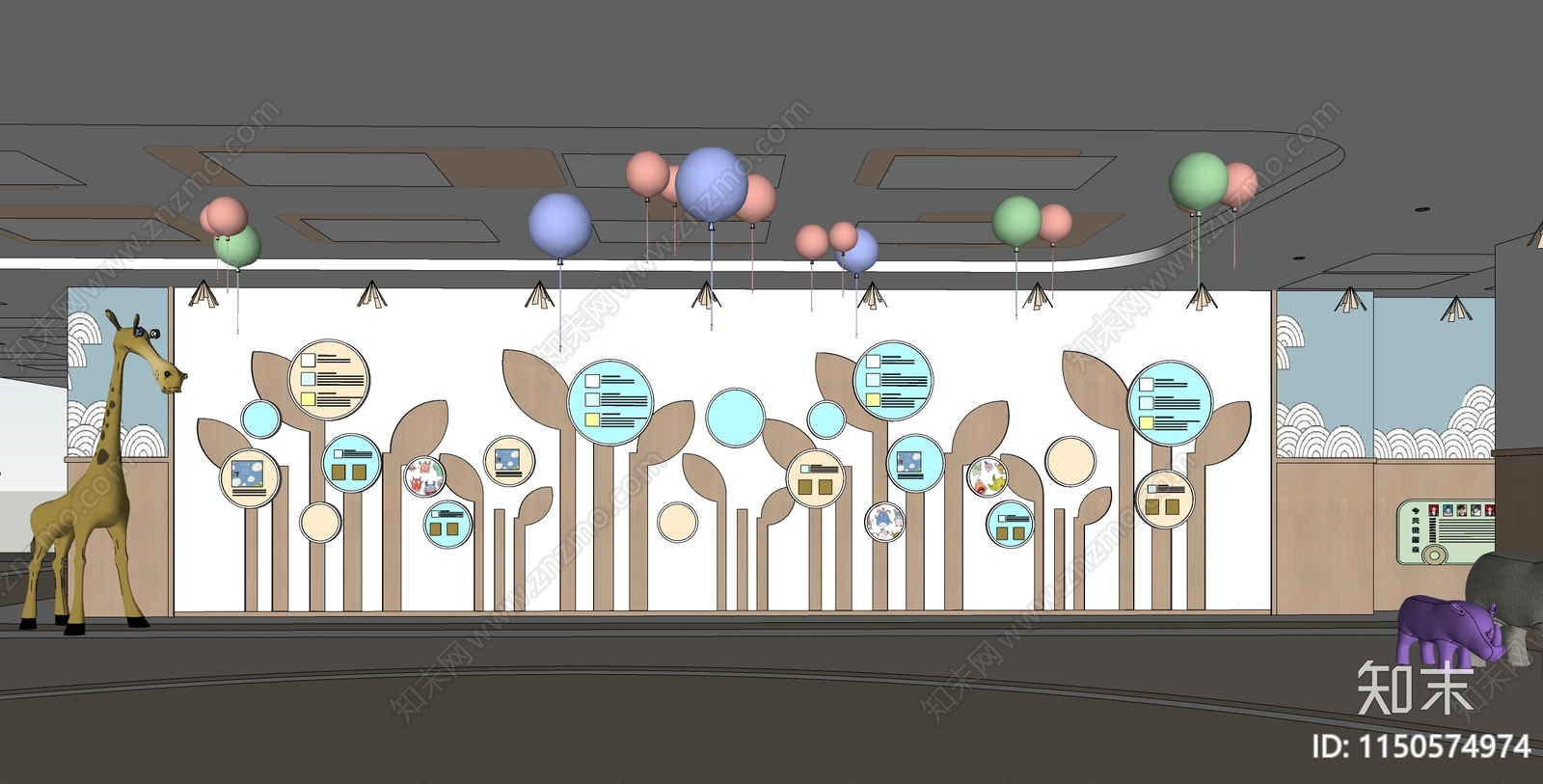 现代幼儿园大厅SU模型下载【ID:1150574974】