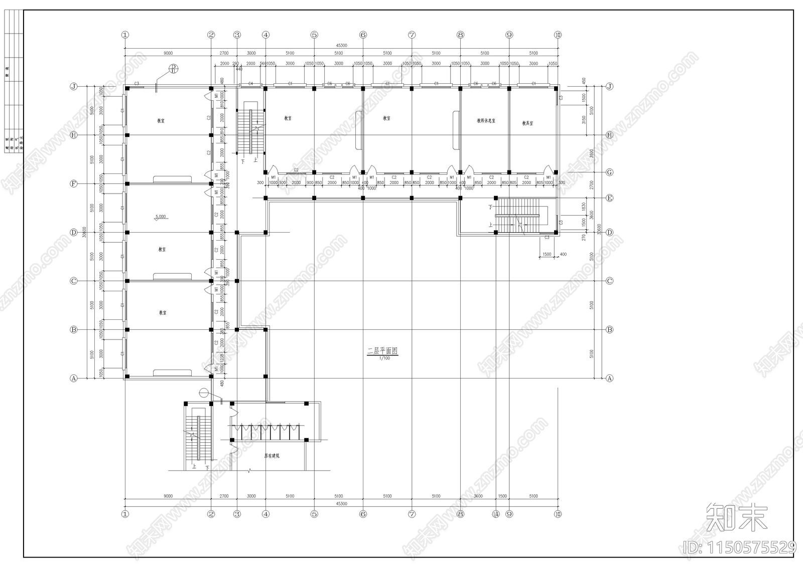 教学楼建筑cad施工图下载【ID:1150575529】