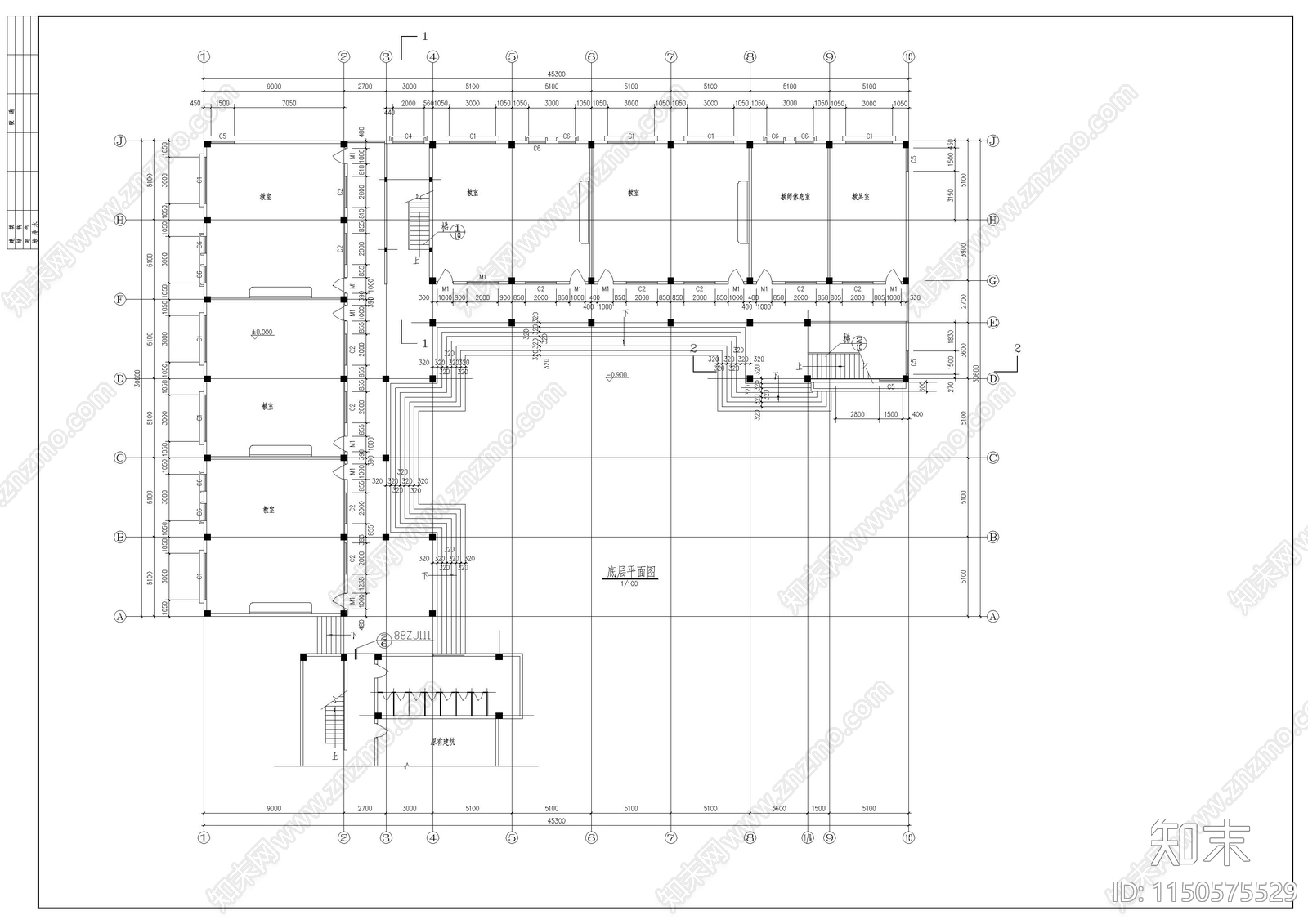 教学楼建筑cad施工图下载【ID:1150575529】