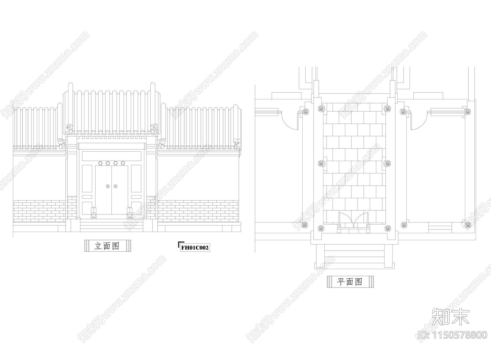 10种古建筑门头门面图cad施工图下载【ID:1150578800】