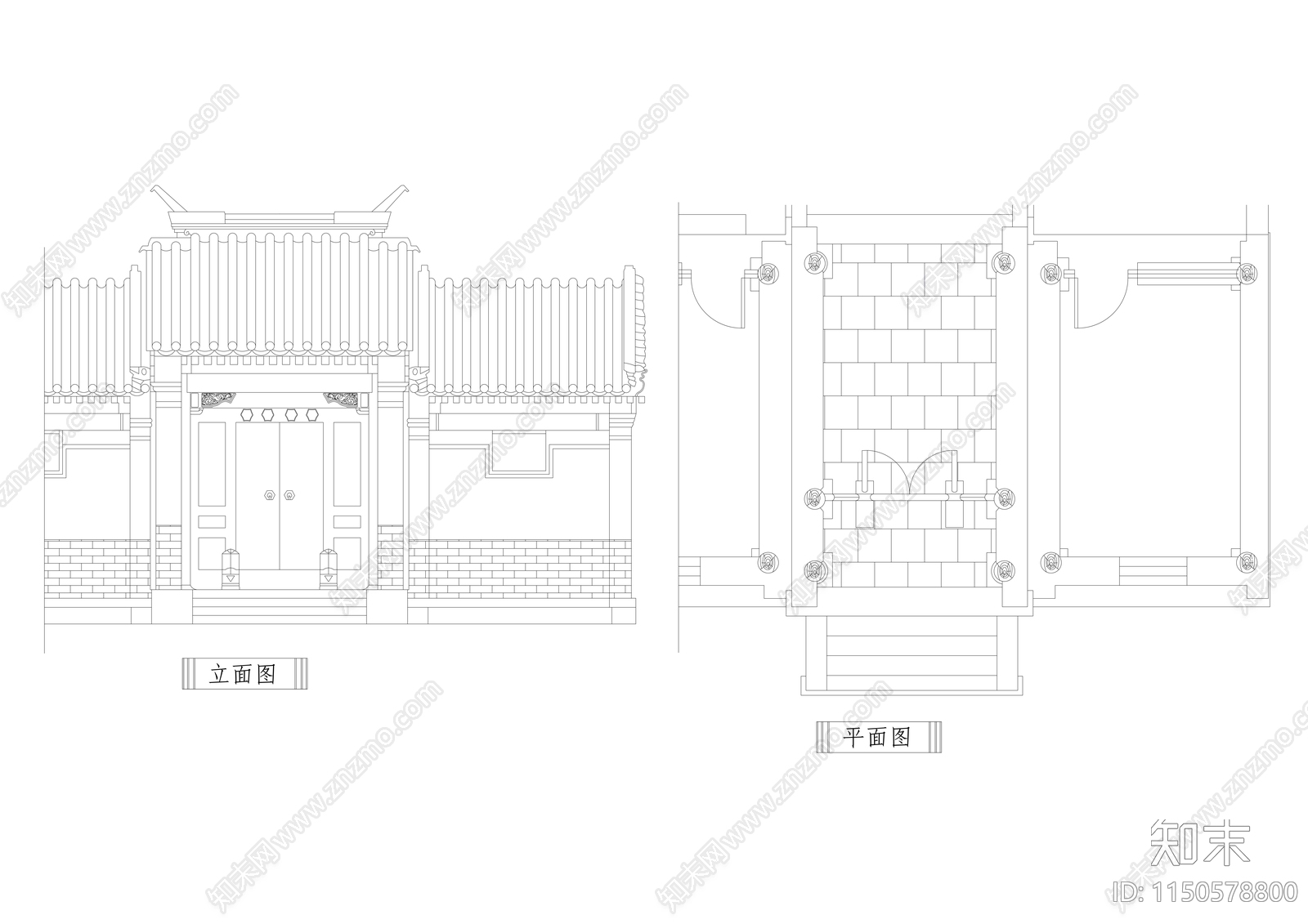10种古建筑门头门面图cad施工图下载【ID:1150578800】