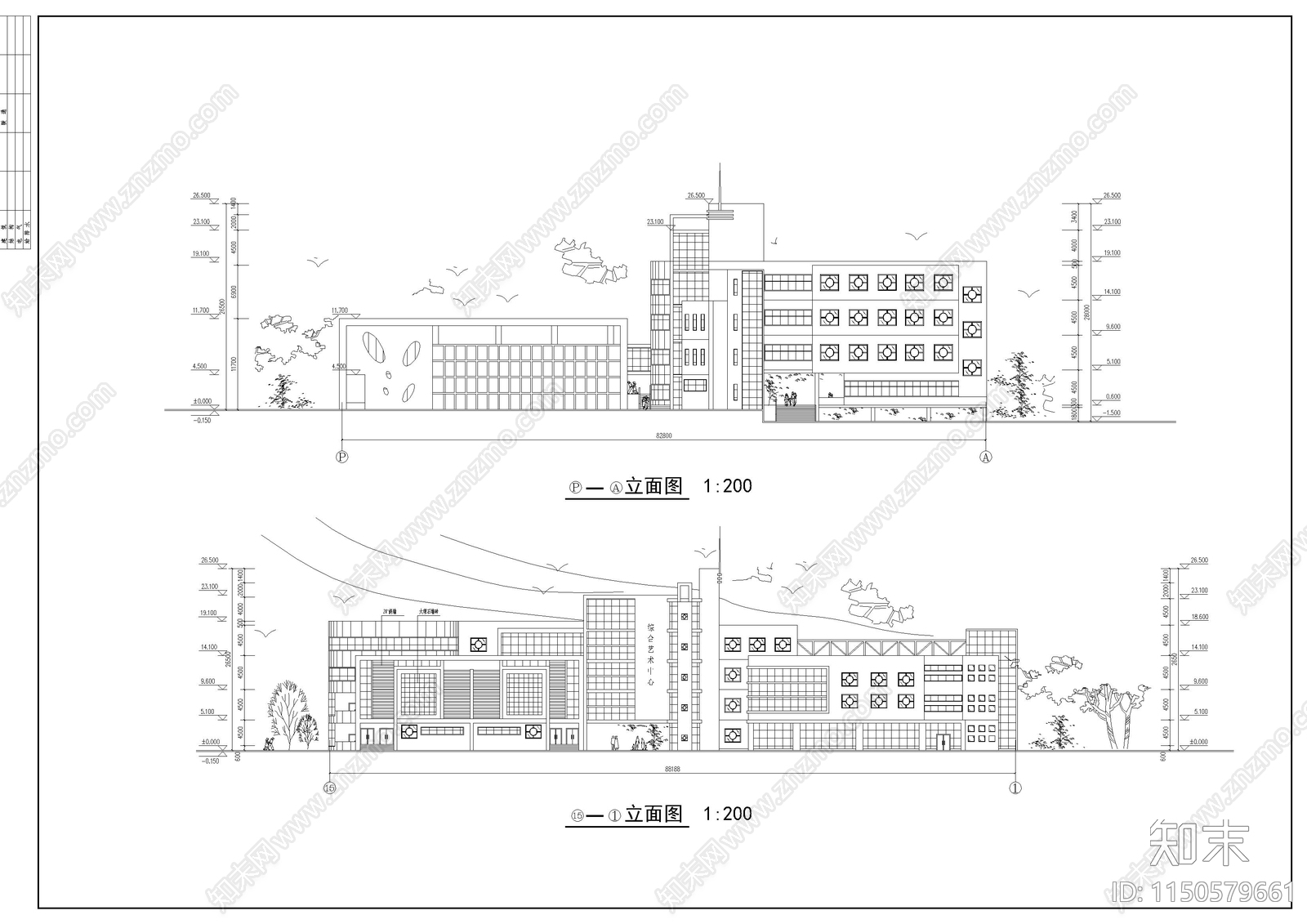 某高校艺术中心设计建筑cad施工图下载【ID:1150579661】