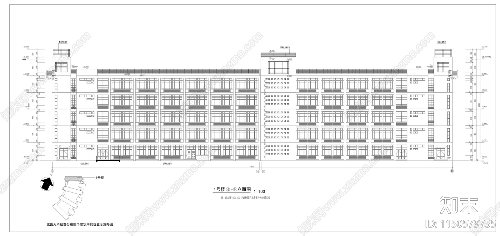 某技术学院教学楼建筑cad施工图下载【ID:1150579755】