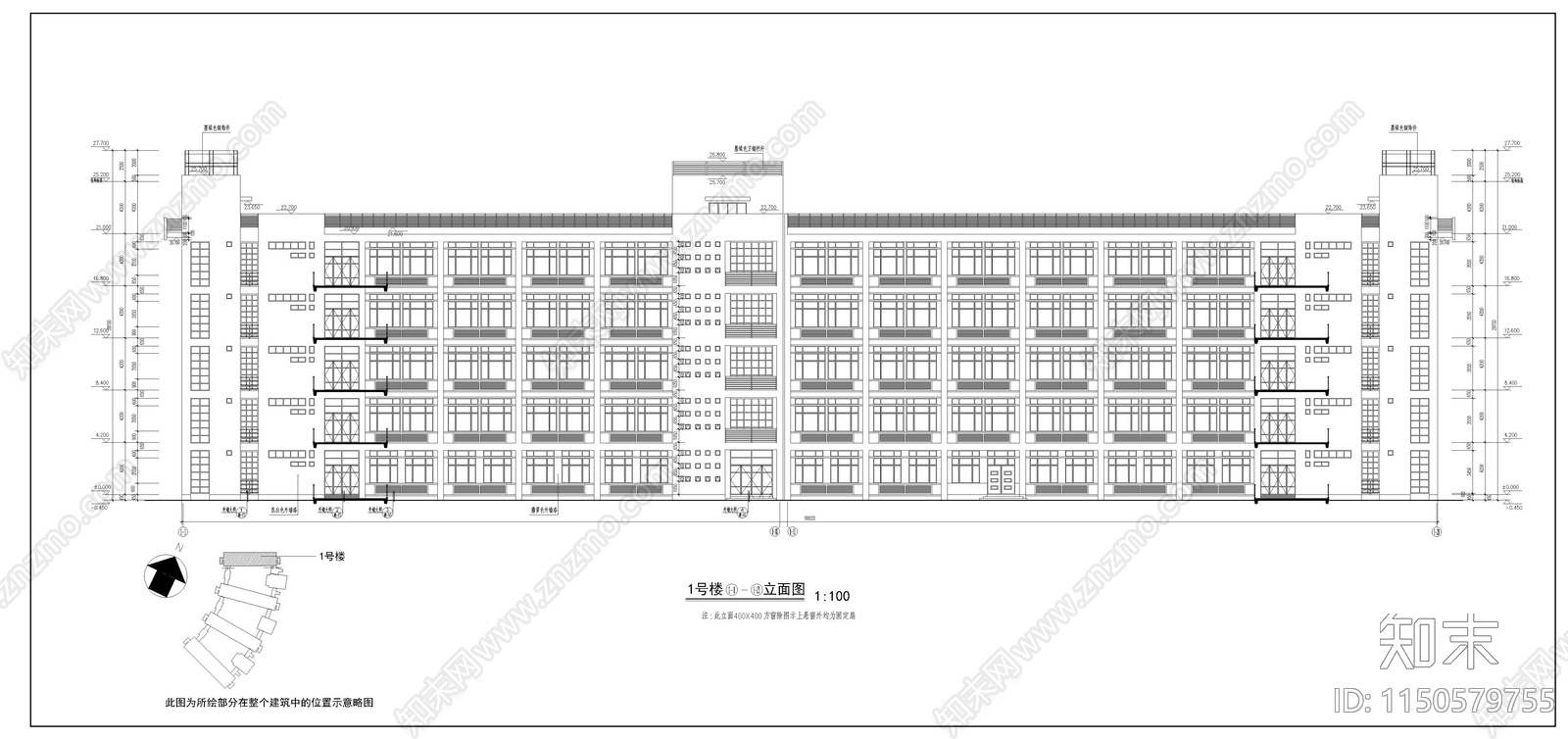 某技术学院教学楼建筑cad施工图下载【ID:1150579755】