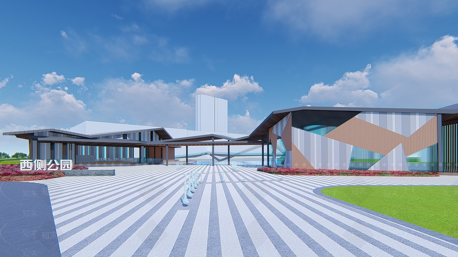 现代带状滨水公园景观SU模型下载【ID:1150582026】