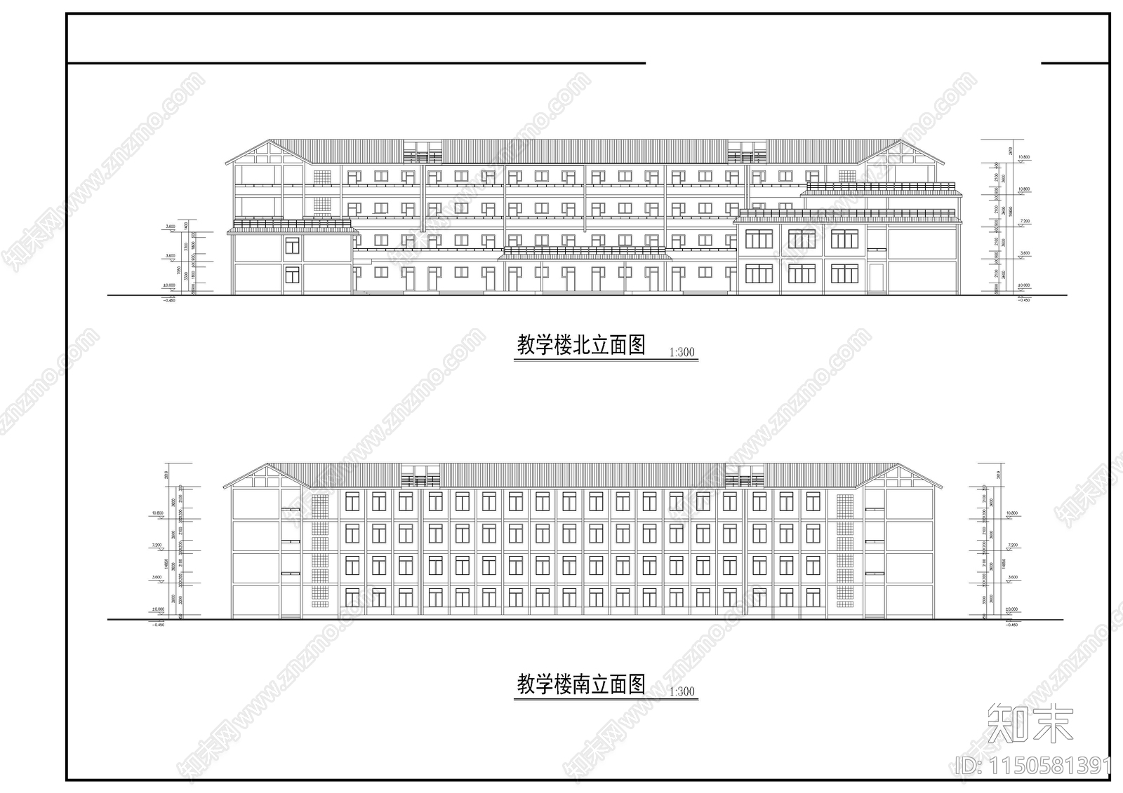 某农村中学建筑cad施工图下载【ID:1150581391】