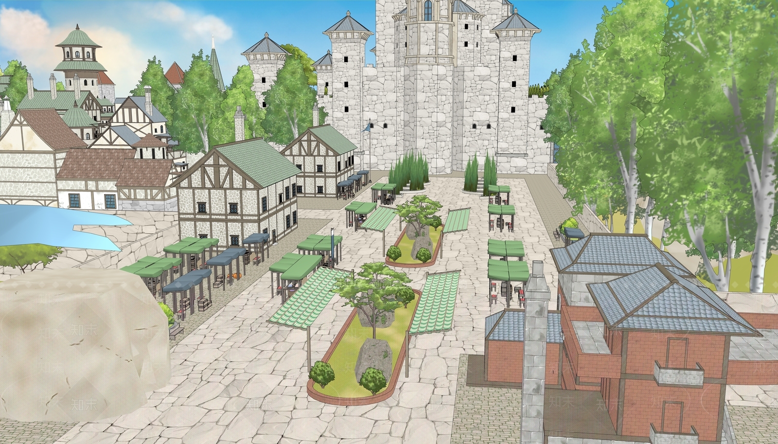 现代麦田城堡SU模型下载【ID:1150581492】