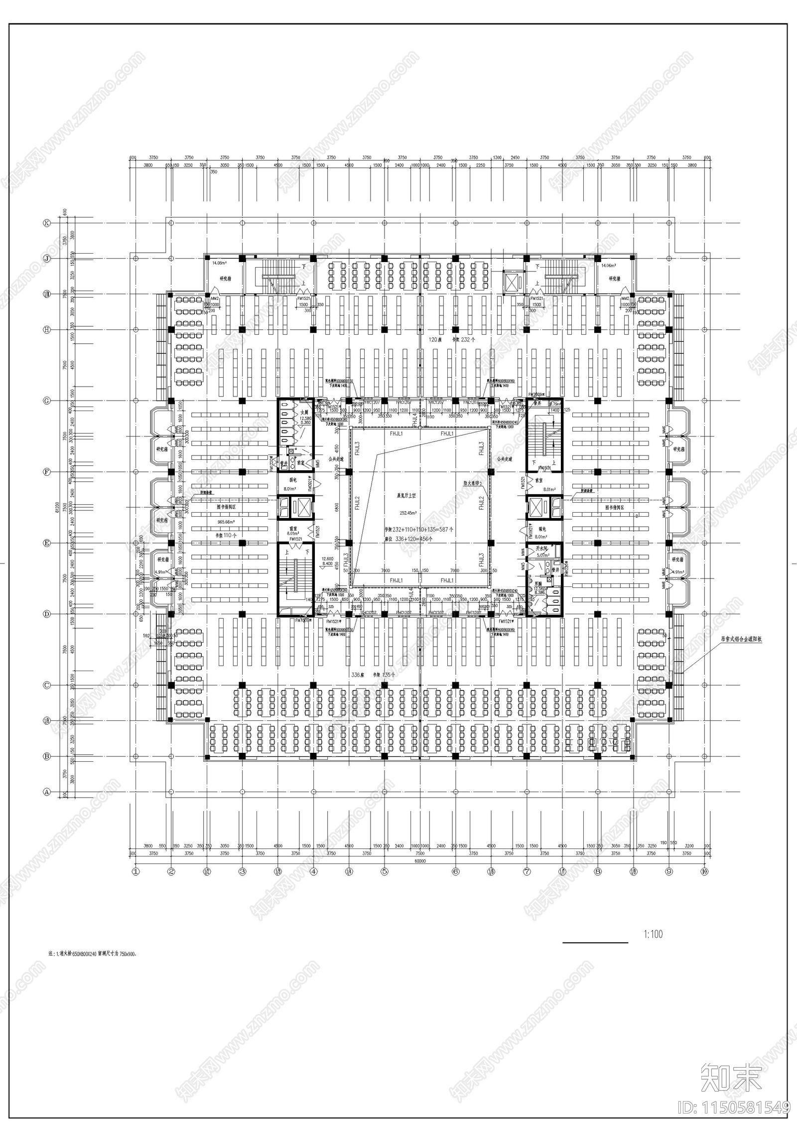 某师范学院图书馆建筑cad施工图下载【ID:1150581549】