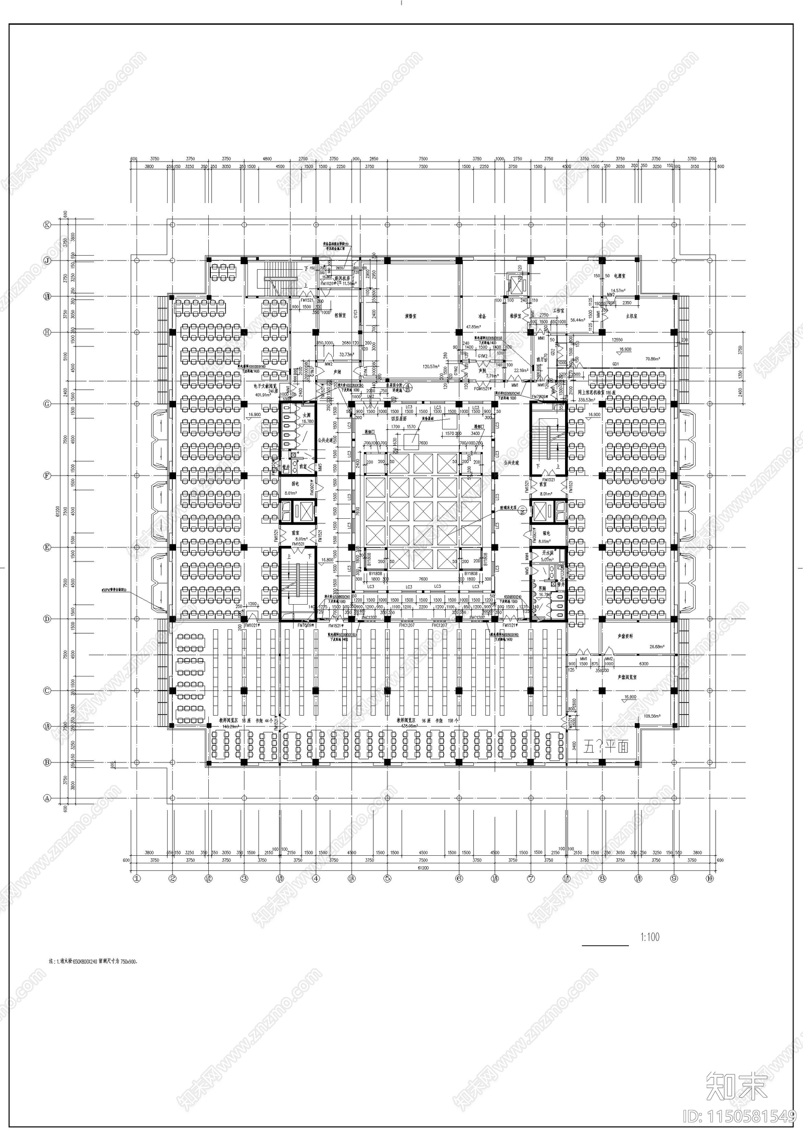 某师范学院图书馆建筑cad施工图下载【ID:1150581549】