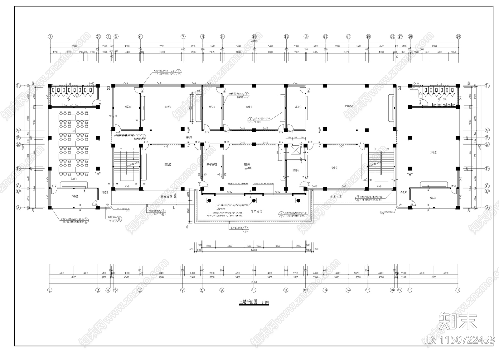 某卫生学校实验楼cad施工图下载【ID:1150722459】