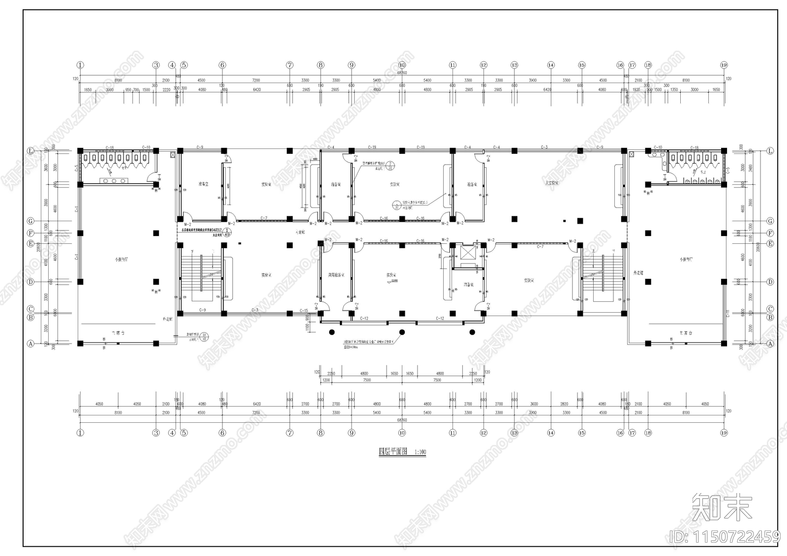 某卫生学校实验楼cad施工图下载【ID:1150722459】