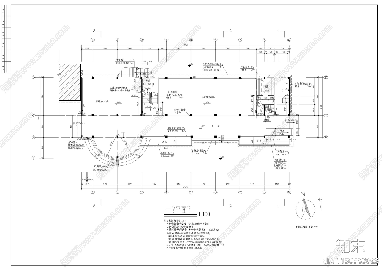 某小学多功能教学楼建筑cad施工图下载【ID:1150583029】