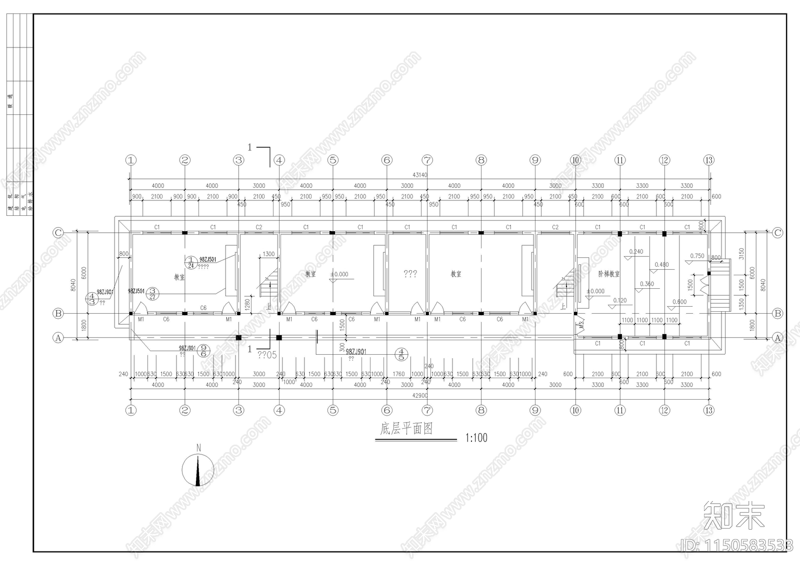 某小学教学楼建筑cad施工图下载【ID:1150583533】