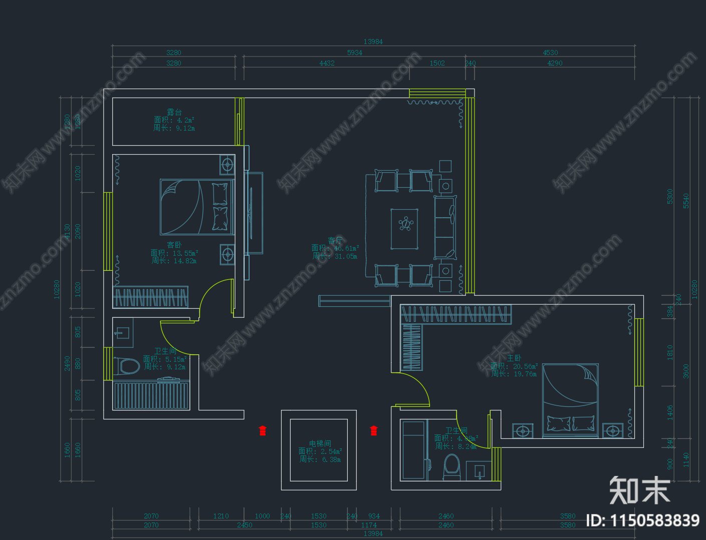 2楼平面图室内cad施工图下载【ID:1150583839】