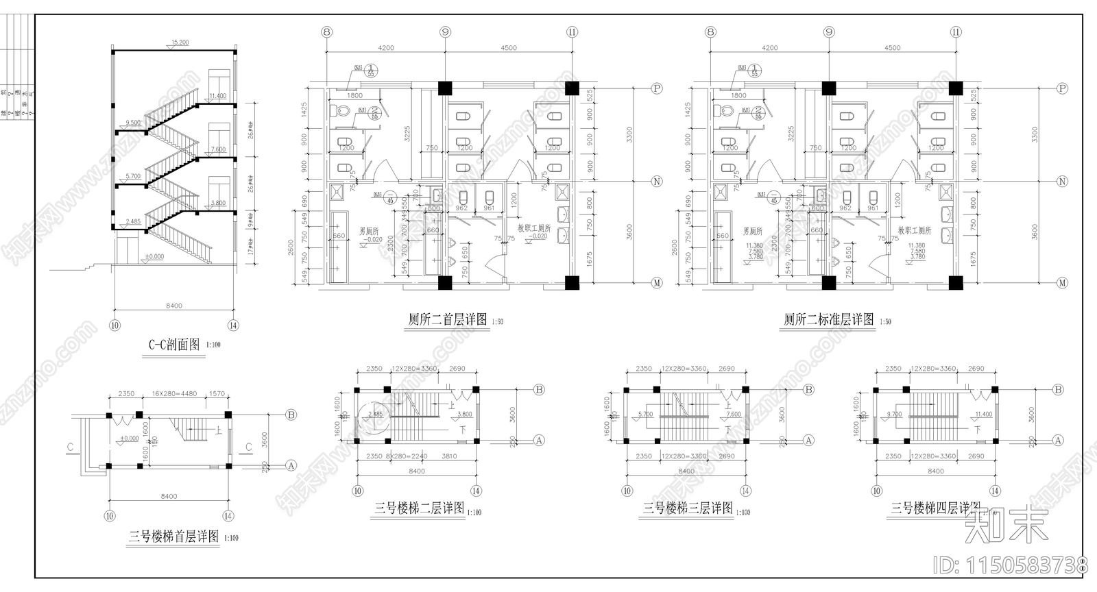 某小学校教学楼建筑cad施工图下载【ID:1150583738】