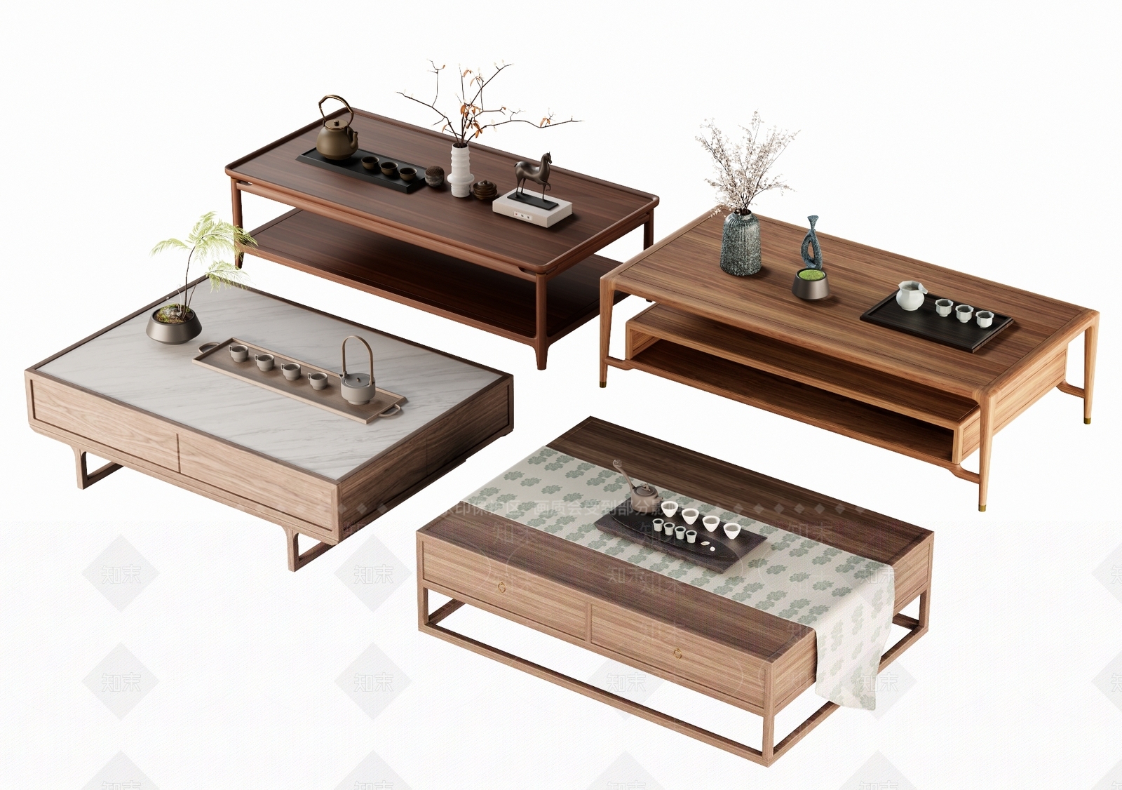 新中式茶几3D模型下载【ID:1150586513】_知末3d模型网