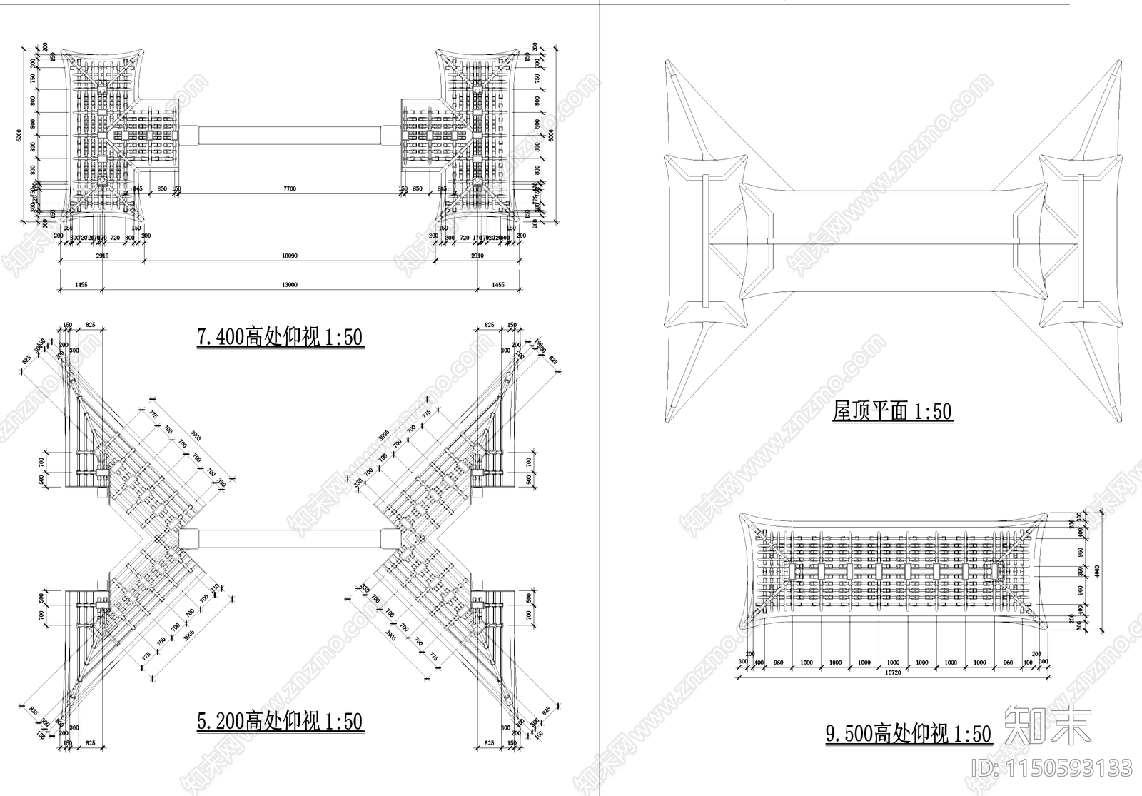 中式石柱木斗拱屋盖牌坊牌楼古建筑cad施工图下载【ID:1150593133】