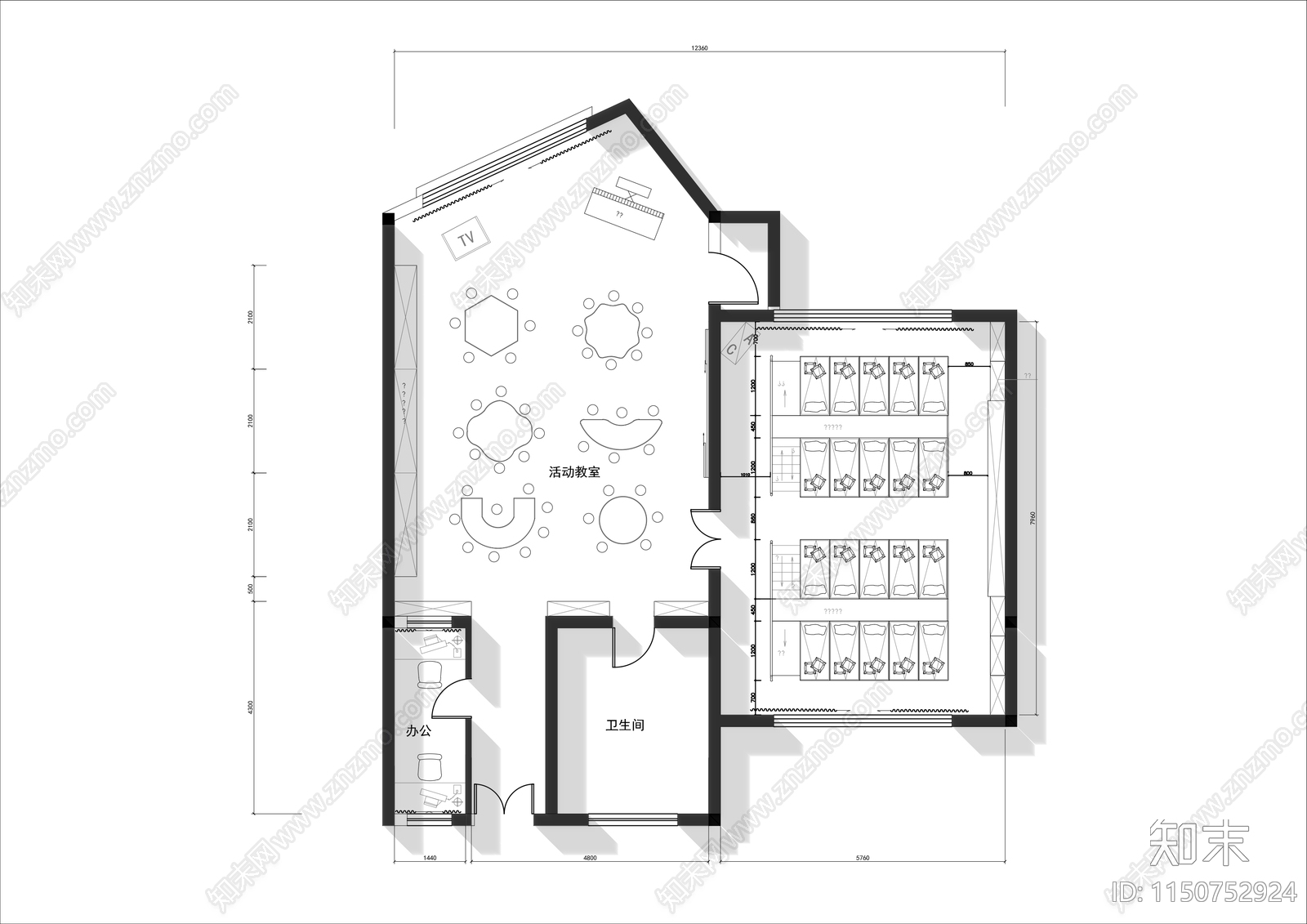 幼儿园教室平面图施工图下载【ID:1150752924】