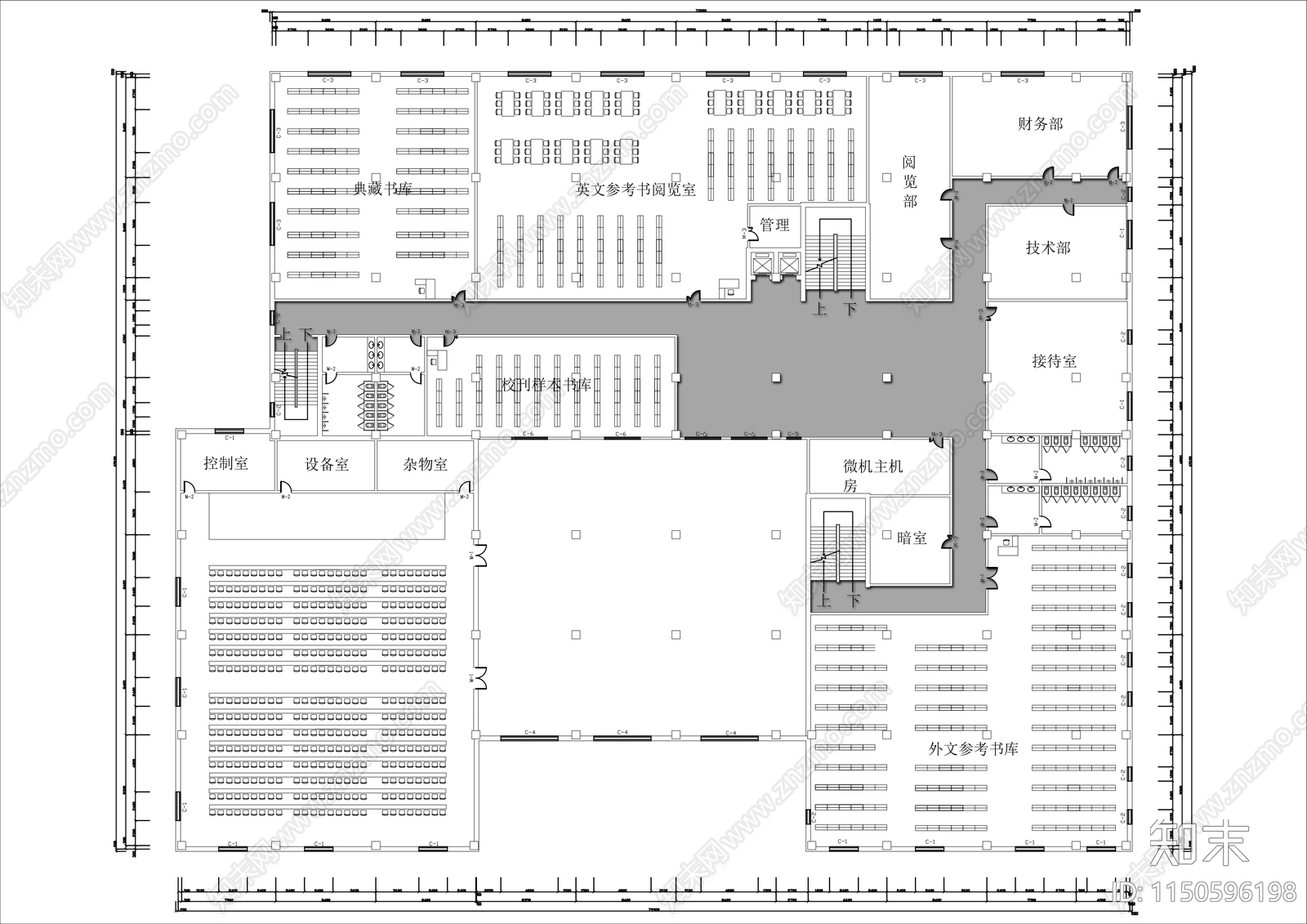 学校图书馆平面布置图cad施工图下载【ID:1150596198】