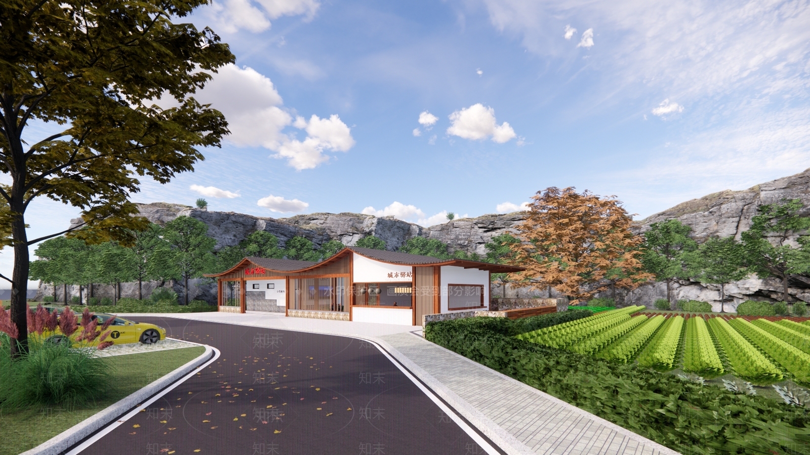 新中式景观驿站建筑SU模型下载【ID:1150598393】